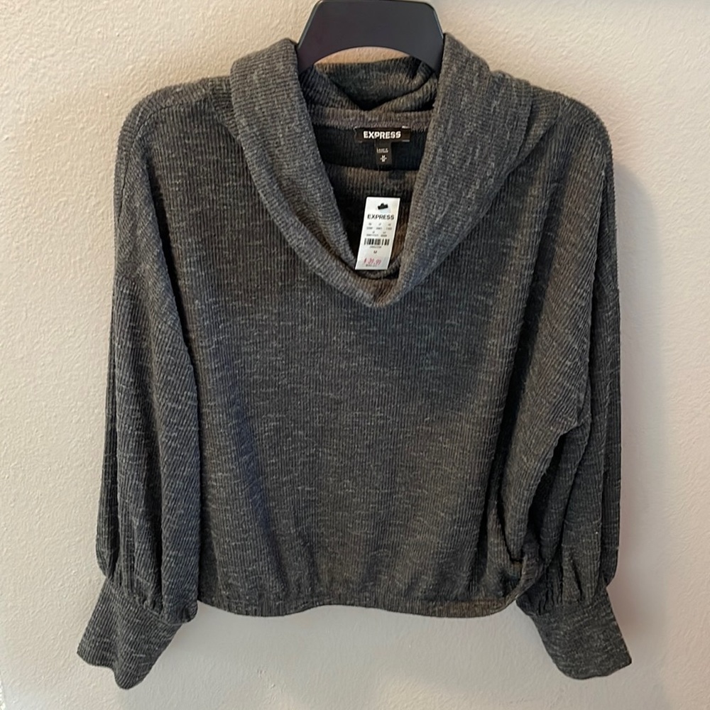 Express charcoal gray cowl neck long sleeve sweater
